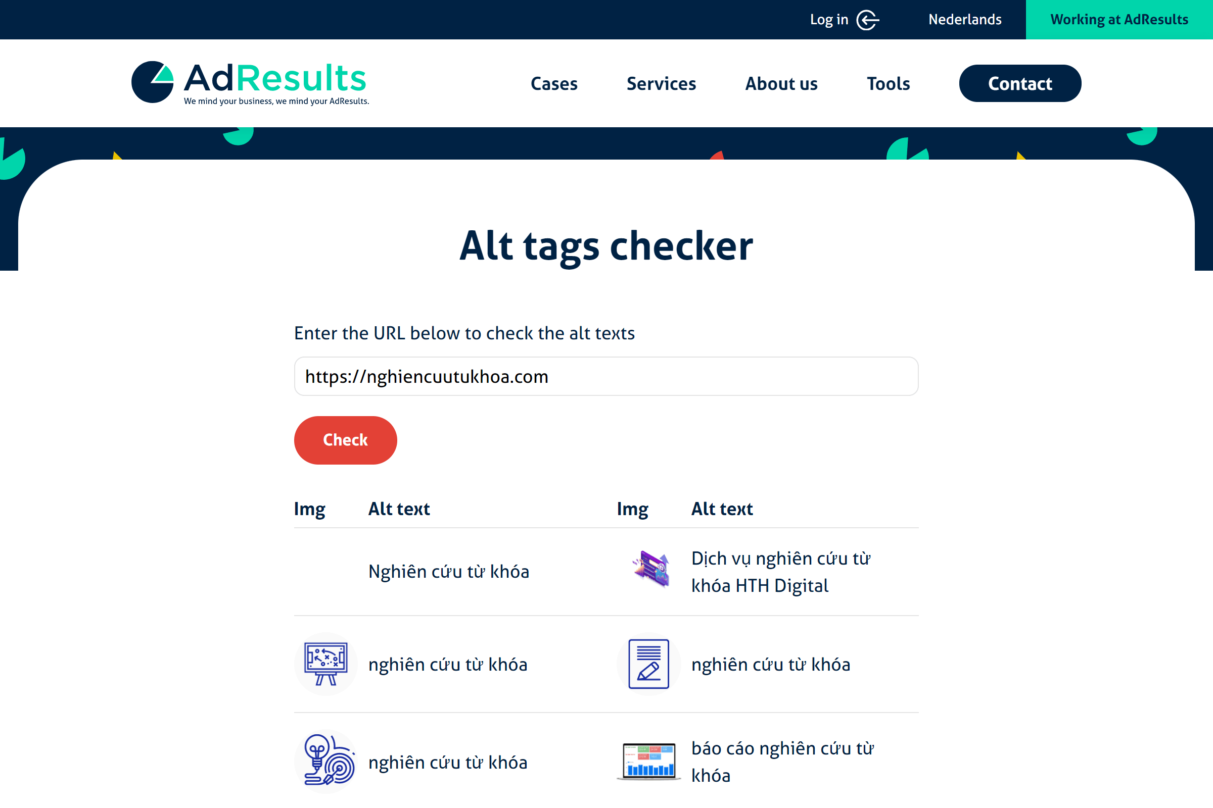 Các kiểm tra Image Alt Text trên website với công cụ adresults