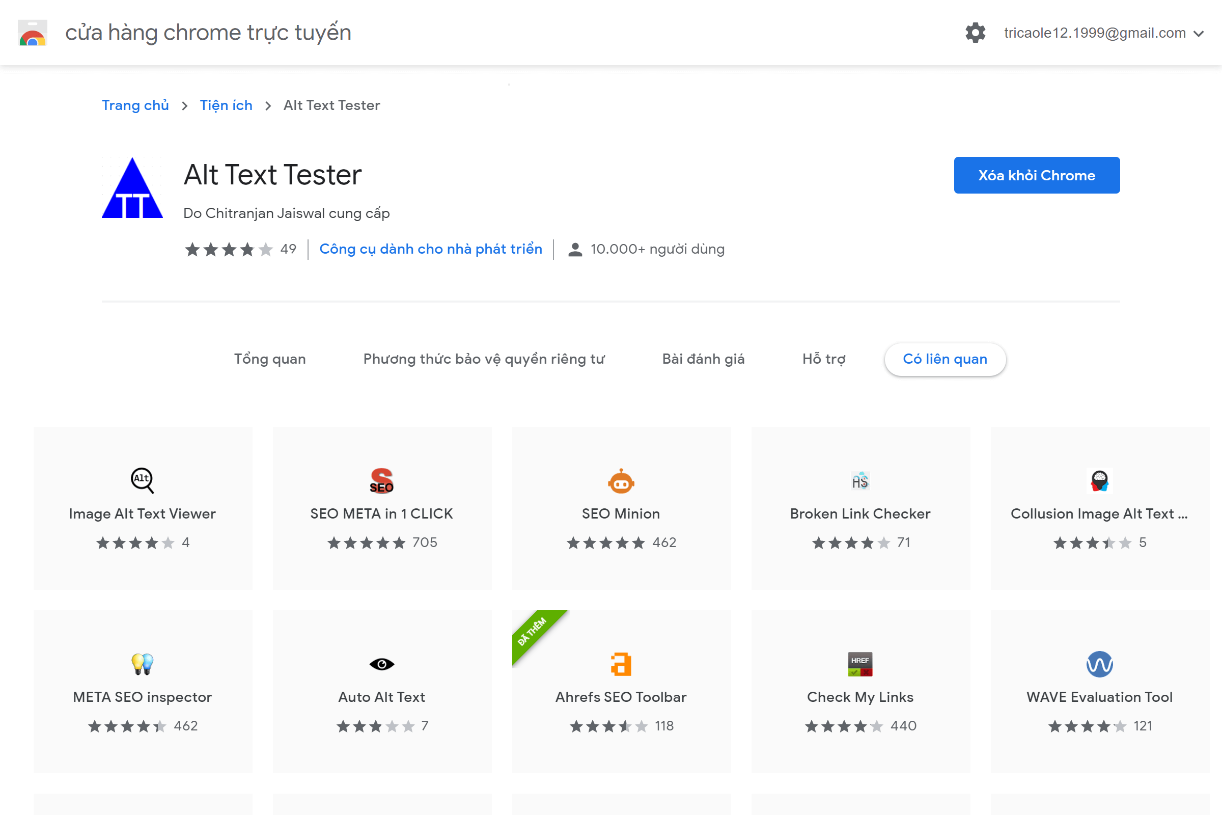 Các kiểm tra Image Alt Text trên website với tiện ích Alt Text Tester